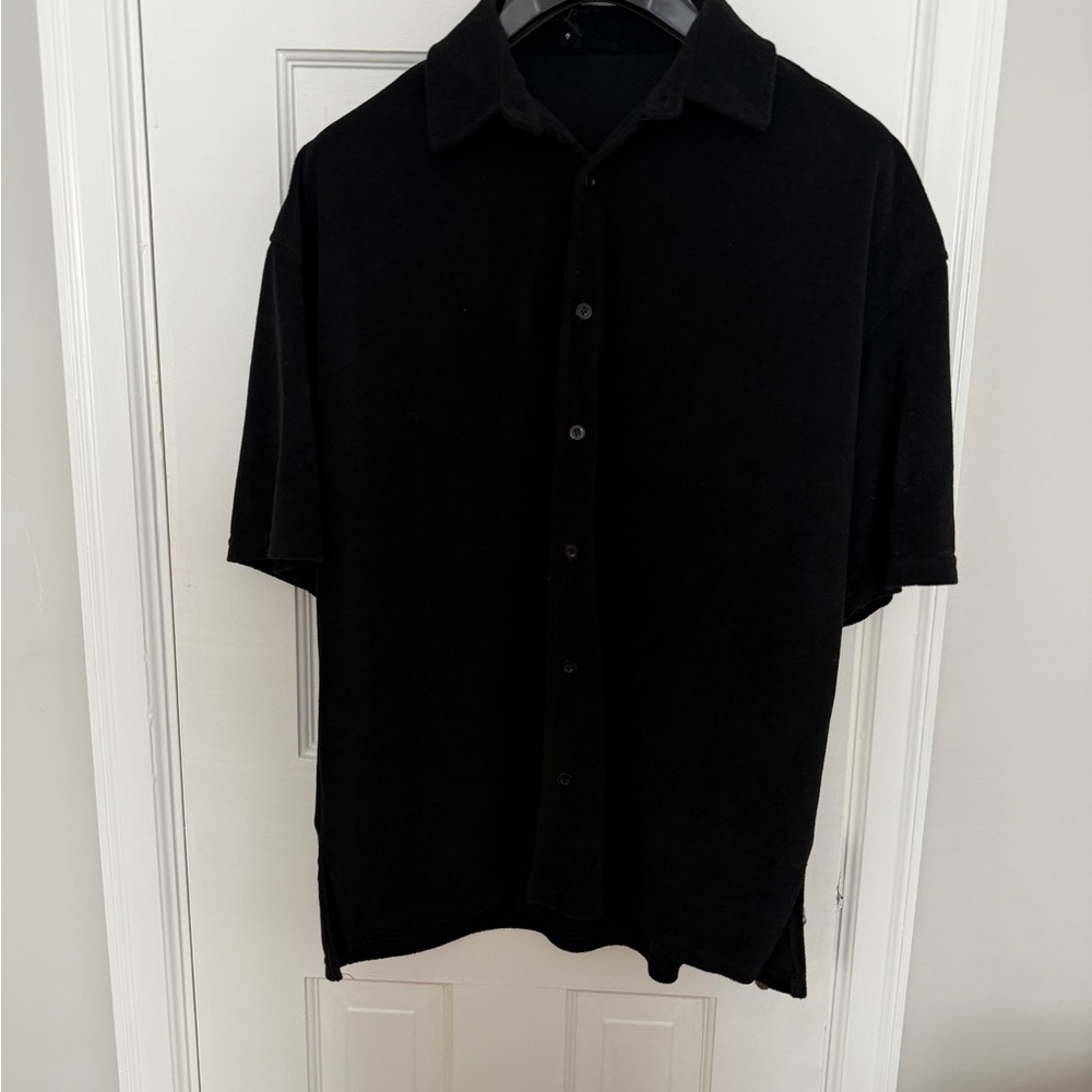 Classic Black Men's Shirt- Beach Towel-Like Fabric. Great for Beachwear.